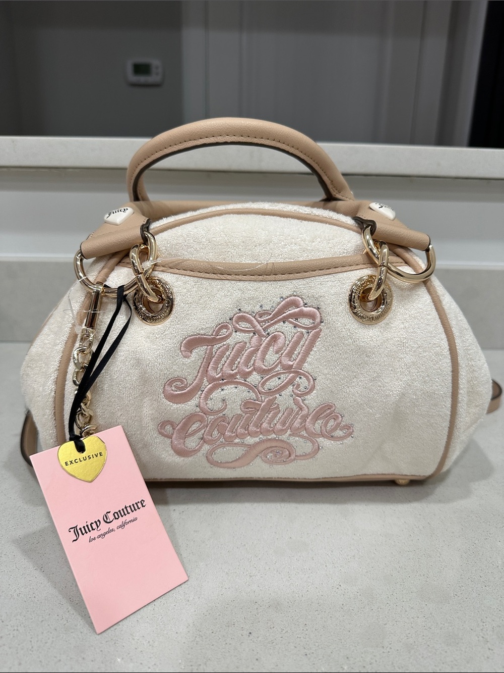 Juicy Couture Cream & Blush Embroidered Dome Satchel